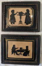 Antique 1836 Silhouette Pair Reverse Glass Painting Darling Thompson Family Art picture