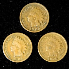 1905 1906 1907 1c Indian Head Cent Penny Set Lot , All 3 Coins , Circulated picture