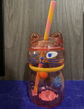 pillowfort Cat 20 oz Tritan Tumbler w/ Lid & Straw BPA Free Shatterproof picture