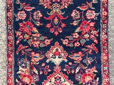 2x9 BLUE VINTAGE RUNNER RUG HAND-KNOTTED ANTIQUE ORIENTAL handmade navy 2x8 2x10 picture