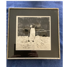 Ron Evans Penguin Woodcut Print Signed Numbered Framed Original 1981 picture