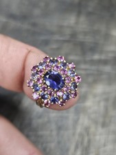 Vintage 10K Gold Tanzanite Pink Tourmaline Cluster Ring Size 9-9.25 4.8g  picture