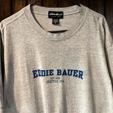 VTG 90s Eddie Bauer Spell Out Graphic T Shirt Men XL TALL Made in USA Seattle WA picture