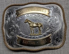 vintage MONTANA SILVERSMITHS belt buckle TROPHY western RODEO nickel silver picture
