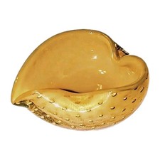 Vtg Barbini MURANO Bowl Glass Heart UV Sommerso Lattimo Aventurine Bullicante A+ picture