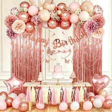 Pink Rose Gold Birthday Banner Decorations for Women Girls Happy Birthday Sig... picture