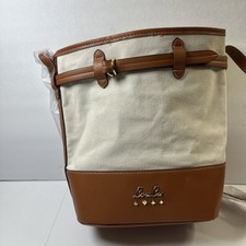 LouLu Shoulder Bag Tote Crossbody Canvas With Brown Faux Leather Accents NWT picture