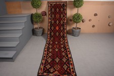 Geometric Kurdish Herki Rug, Handmade Rug, Tribal Runner, Brown and Red Geometri picture