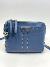 BRIGHTON Jojo Domed Blue Pebbled Leather Organizer Crossbody Bag Zip Around picture
