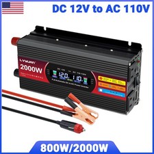 800W 2000W Power Inverter 12V to 110V 120V LCD 2AC 2USB Adapter Converter Home picture