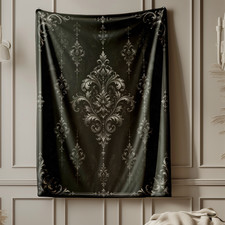 Black Baroque Damask Coral Fleece Blanket Gothic Home Decor picture