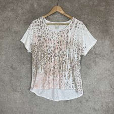 Chico's Zenergy Shirt Womens 2 White Pink Animal Print Sequin Stretch- 5348 picture