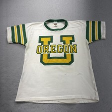 VINTAGE Oregon Ducks Shirt Adult Medium White Green Jersey Anywear NCAA Logo 70s picture
