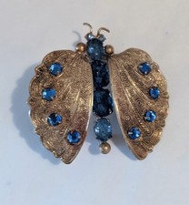 Antique Max Neiger Brass Brooch Butterfly With Blue Sets Made In Czechoslovakia picture
