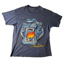 Vintage 1992 Disney Aladdin Cave of Wonders T-Shirt XL Blue Anvil Double Sided picture