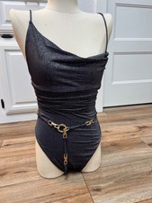 Revel Rey Swimsuit Black Lurex Dupont Belted Metallic One Piece Size S Women picture