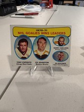 1971-72 Topps #4 1970-71 NHL Goalies Wins Leaders esposito cheevers picture