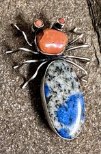Herbert Ration NAVAJO Sterling Spider Bug Insect Lapis Coral Pin/Brooch picture