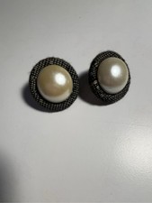 Vintage Faux Pearl Earrings Black picture