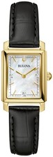 Bulova Women's Sutton Classic Quartz Gemmed Black Leather Watch 21 MM 97P166 picture