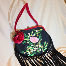 Vintage Moschino S/S 2001 Embroidered Floral Satin Fringe Shoulder Bag Italy picture