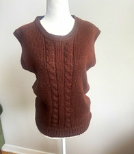 VTG 70s Tilbury Brown Cable Knit Sweater Vest Crewneck Pullover Women's Large picture