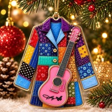 Dolly Coat of Many Colors Flat Acrylic Ornament, Dolly Pink Guitar Ornament picture