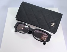 Chanel CH5544 53mm Rectangle Sunglasses in Black with Gray Lens and Crystal Arms picture