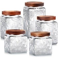 5 Pcs Vintage Sunflower Glass Jars with Airtight Lids - Square 17/24/34 oz Set picture