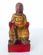 Vintage Chinese Seated Deity Statue Hand Painted Wood Throne Temple Folk Art picture