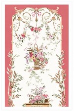 Pair Hand Painted 64” Watercolor Paper Panels Floral French Louis XVI Rococo picture