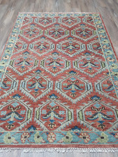 TURKISH OUSHAK RUG, MODERN MULTICOLOURED AREA RUG- 5x8FT, HANDMADE BOHEMIAN RUG picture