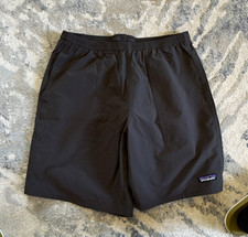 Patagonia Men's Black Cargo Shorts Elastic Waist Solid Flat Front Size M picture