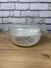 Pyrex England Blue Iris White Milkglass Casserole Dish With Lid JAJ Mint 9” Vtg picture