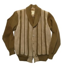 Vintage Anthony's Suede Sweater Mens S Brown Leather Cardigan Shawl Collar 70s picture