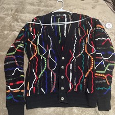 VTG 1990’s Alan Stuart Chunky Knit 3D Cardigan Sweater XL Multicolor picture