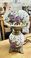 Vintage Gone-With-The-Wind style lamp with hand-painted purple roses picture