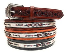 MEN'S WESTERN LEATHER BELT. SADDLE HORSE SOUTHWESTERN STYLE COWBOY RODEO BELT picture