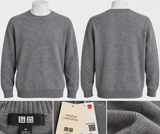 UNIQLO Premium Lambswool Sweater Men's Medium Gray Crewneck 100% Wool NWT picture