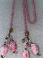 Unworn 1920s Italian Murano Glass Flapper Necklace Pink 28
