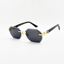 Cartier CT0439S Rimless Gold Black Lens Geometric Sunglasses Unisex picture