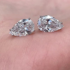 14k White Gold 4CT Pear Cut Lab Grown UGL Certified Diamond Solitaire Earrings picture