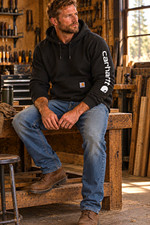 Carhartt K288 Men's M Black Loose Fit Logo Sleeve Pullover Hoodie Sweatshirt picture