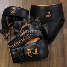 Fly Boxing Set Black Gold Cowhide Leather Sparring & Training picture