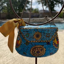 Vintage Handmade Mosaic Stone Metal Clutch Bag picture