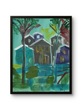 B.Perry Original 14x11 Expressionist Neighborhood Houses Trees Painting Signed picture