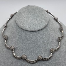 Vintage Jomaz Clear Rhinestone Silver Tone Scalloped Link Choker Necklace picture
