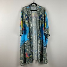 Catherines Luxe Georgette Long Duster Kimono Size 5X Blue Paisley Floral Boho picture