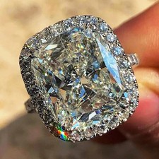 5Ct Elongated Cushion Cut Moissanite Halo Engagement Ring 14K White Gold Plated picture