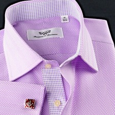 Purple Herringbone Dress Shirt Luxury Houndstooth Boss Inner Lining French Cuff picture